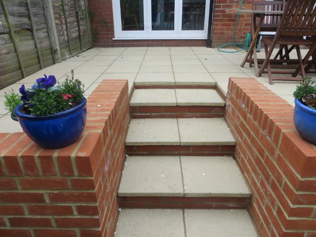 The brand new steps to the new patio